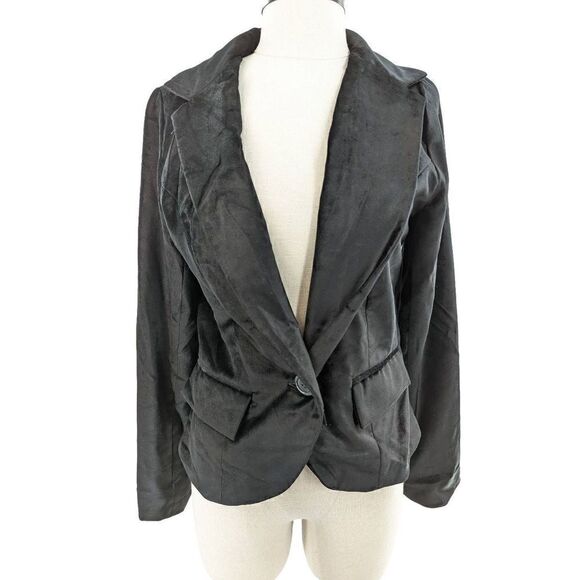 Cartonnier Women Black Velvet Long Sleeve Blazer Jacket Size Medium - Picture 3 of 14